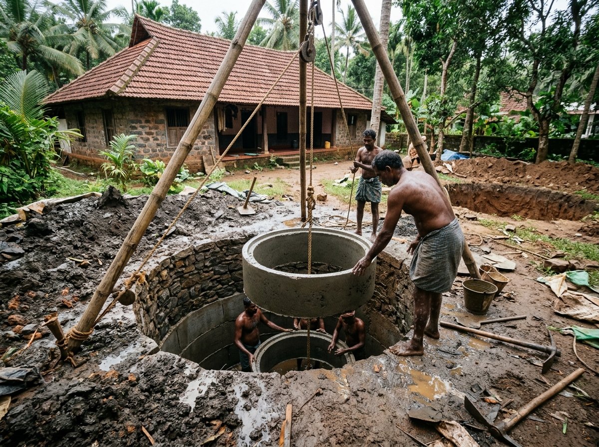 Open Well Ring Construction and Tripod Hoist in Kerala - Akash Water Solutions
