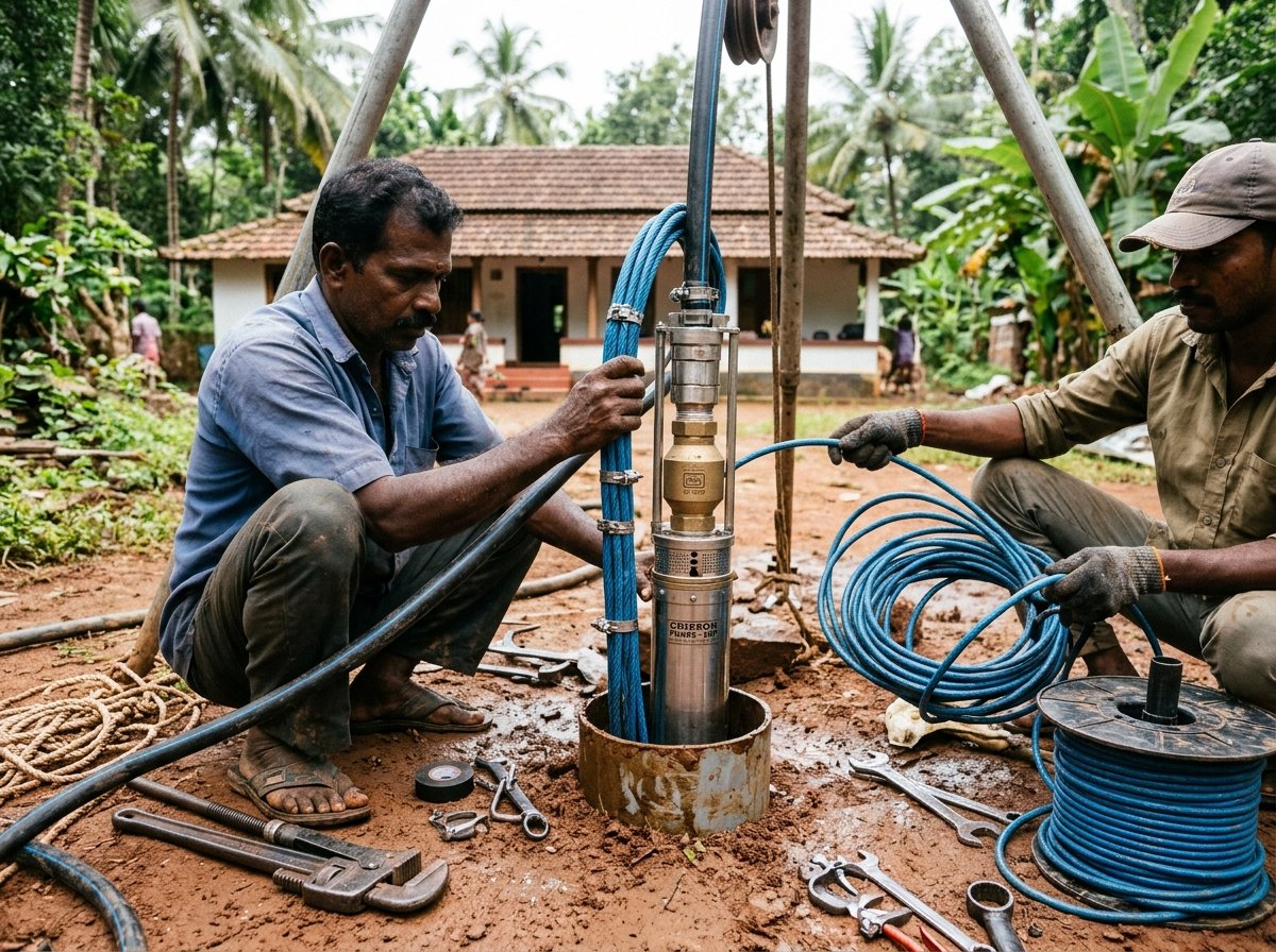 Submersible Pump Set Assembly and HDPE Pipe Installation in Trivandrum - Akash Water Solutions